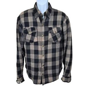 Milwaukee Motorcycle Shirt Jacket Plaid Taupe Black Armored Shoulder Pads Mens L